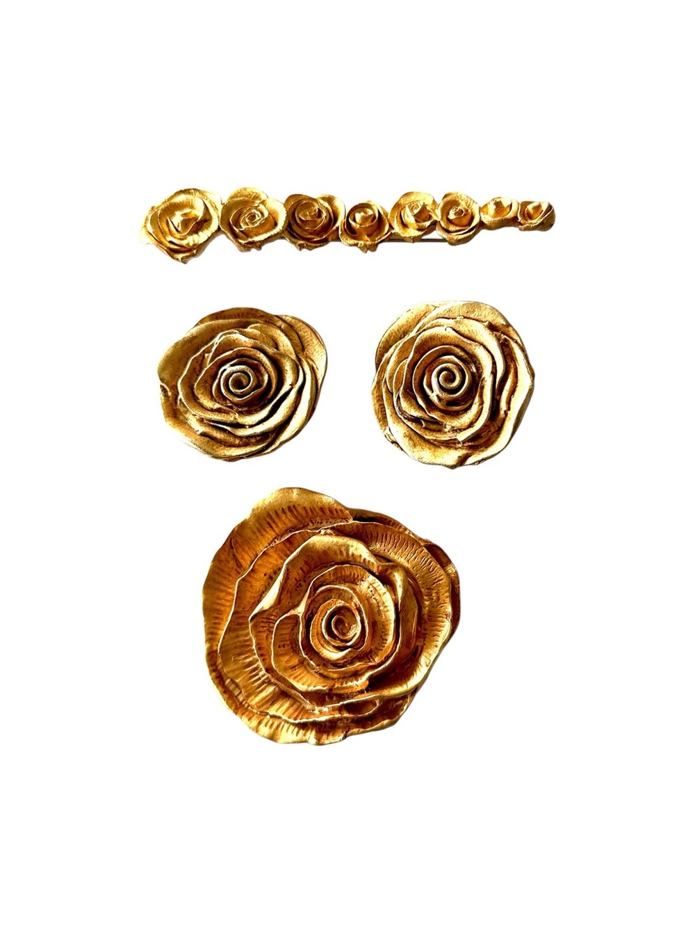 Vintage Matte Gold Toned Rose Jewelry Set by American Designer Kate Hines